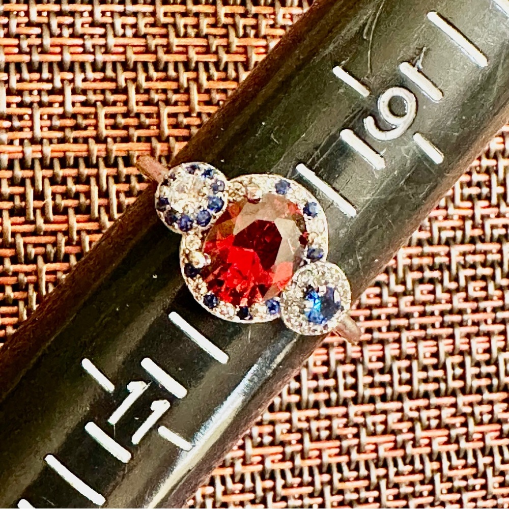Elegant Red White, and Blue Gemstone Ring